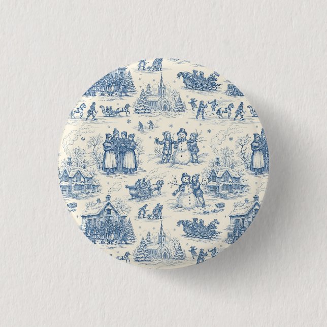 Blue Winter Toile Chinoiserie 1 Inch Round Button (Front)