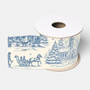 Blue Winter Toile Chinoiserie Grosgrain Ribbon
