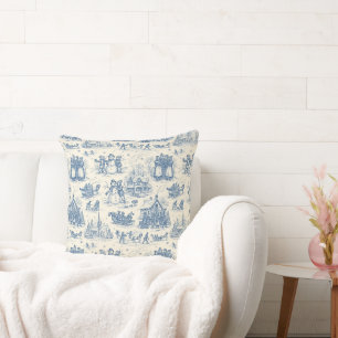 Blue Winter Toile Chinoiserie Throw Pillow