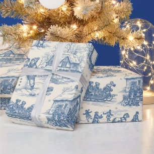 Blue Winter Toile Chinoiserie Wrapping Paper