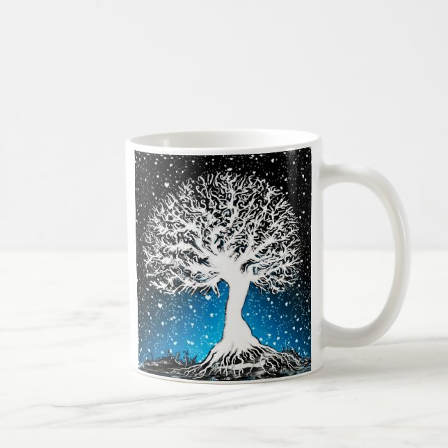 Blue Winter Tree - Snowing Coffee Mug (Right)