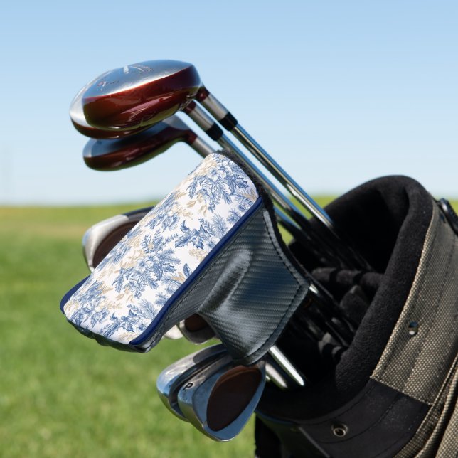 Blue Winter Vintage Flower Pattern Golf Head Cover (In Situ)
