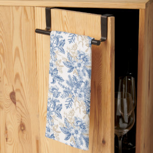 Blue Winter Vintage Flower Pattern Kitchen Towel