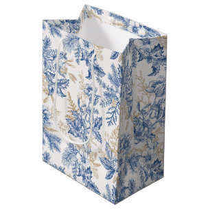 Blue Winter Vintage Flower Pattern Medium Gift Bag