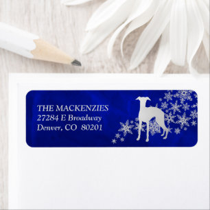 Blue Winter Whippet Dog Return Address