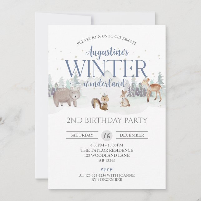 Blue Winter Wonderland Birthday, Boy 2nd Birthday Invitation (Front)