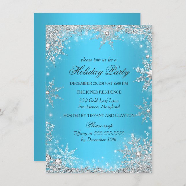 Blue Winter Wonderland Christmas Holiday Party Invitation (Front/Back)