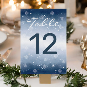 Blue Winter Wonderland Christmas Wedding Table Number