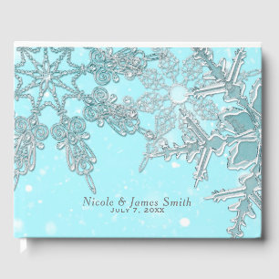 Blue Winter Wonderland Elegant Snowflakes Wedding Guest Book