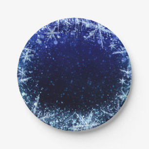 Blue Winter Wonderland Icy Snowflakes Party Paper Plate