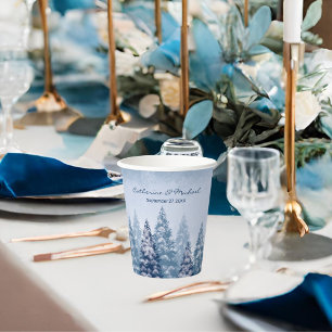 Blue Winter Wonderland Pine Christmas Wedding  Paper Cups
