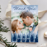 Blue Winter Wonderland Pine Christmas Wedding Thank You Card<br><div class="desc">If you are looking for a wedding theme that captures the enchanting beauty of winter, then a blue winter wonderland pine forest Christmas wedding design is the perfect choice for you. This design combines elements of rustic winter wonderland wedding with navy blue pine forest wedding, making it a festive and...</div>