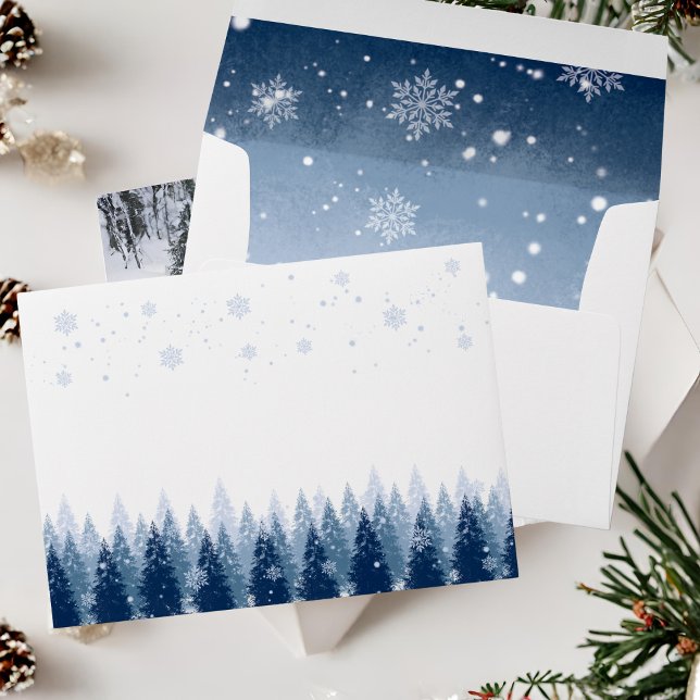 Blue Winter Wonderland Pine Forest Christmas Envelope (Creator Uploaded)
