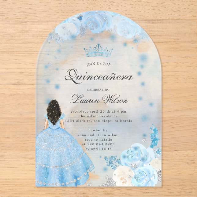 Blue Winter Wonderland Quinceanera Invitation (Recto)