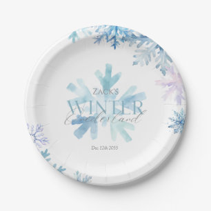 Blue Winter Wonderland Snowflake First Birthday Paper Plate