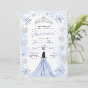 Blue Winter Wonderland Snowflake Quinceanera Invitation