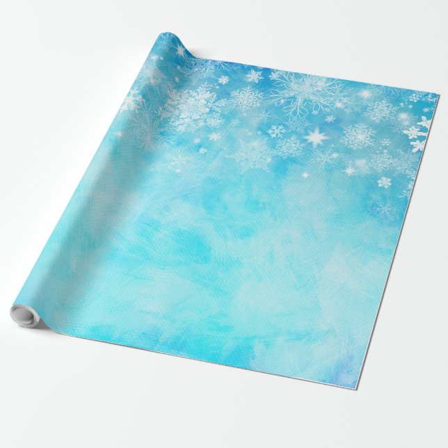 Blue Winter Wonderland Snowflake Wrapping Paper (Unrolled)