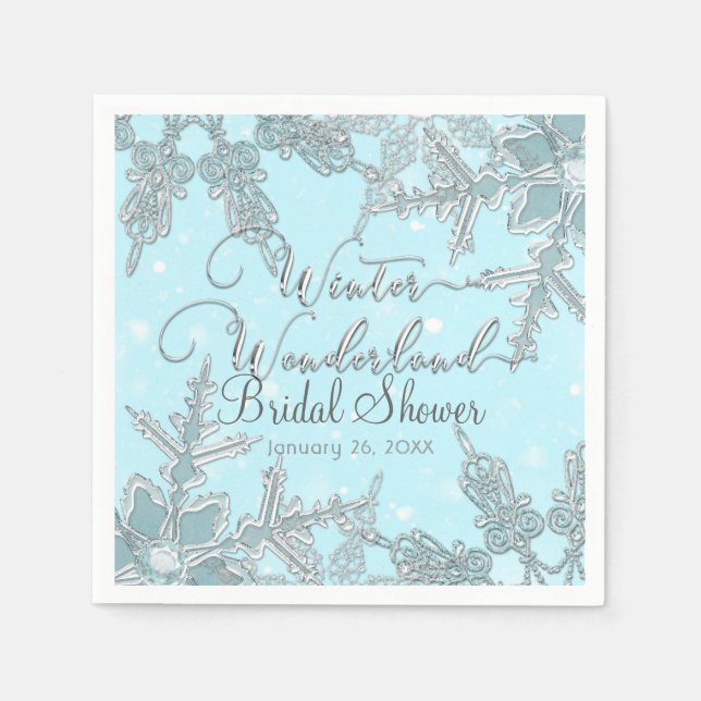 Blue Winter Wonderland Snowflakes Wedding Napkin (Front)
