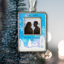 Blue Winter Wonderland Snowy Houses Photo