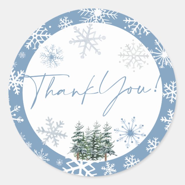 Blue Winter Wonderland Thank You Sticker (Front)