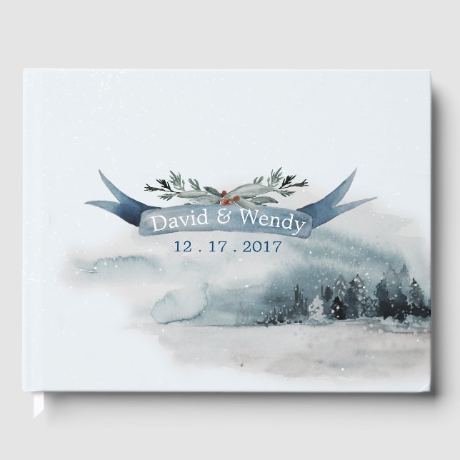 Blue Winter Wonderland Wedding Guest Book (Front)
