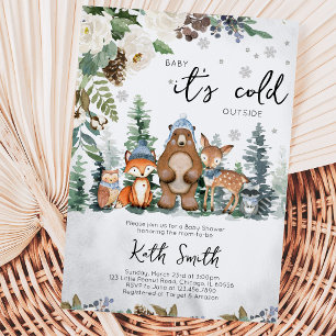 Blue Winter Woodland Baby Shower Invitation