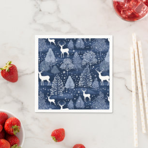 Blue Winter Woodland Christmas Reindeer Holiday Napkin