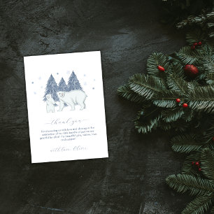 Blue Winter Woodland Polar Bear Baby Shower  Thank You Card