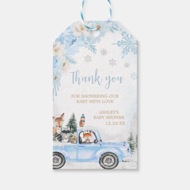 Blue Winter Woodland Truck Favour Tags (Front)