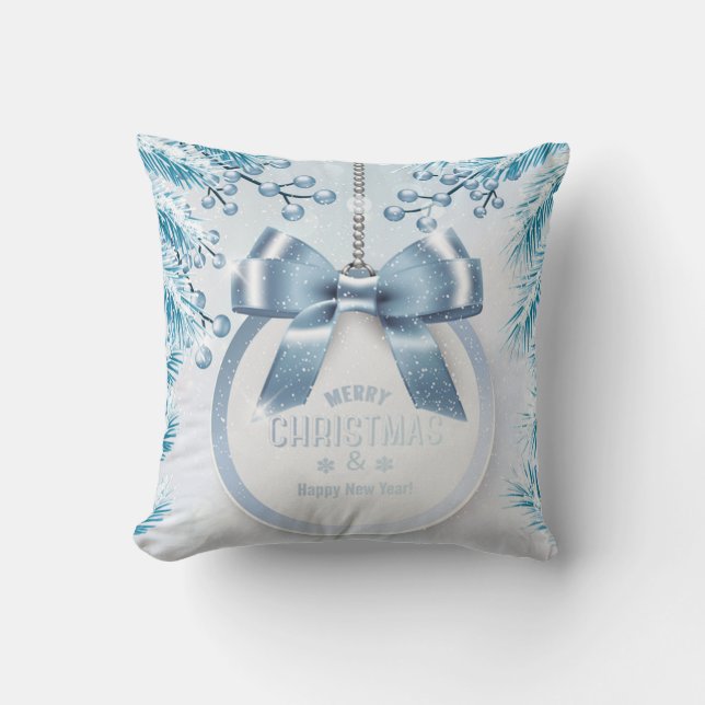 Blue WinterTree New Year Merry Christmas Ornament Throw Pillow (Front)