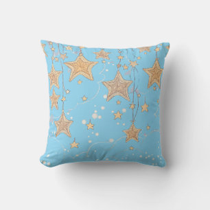 Blue Wish Star Throw Pillow   Sky & Gold Starry Cu