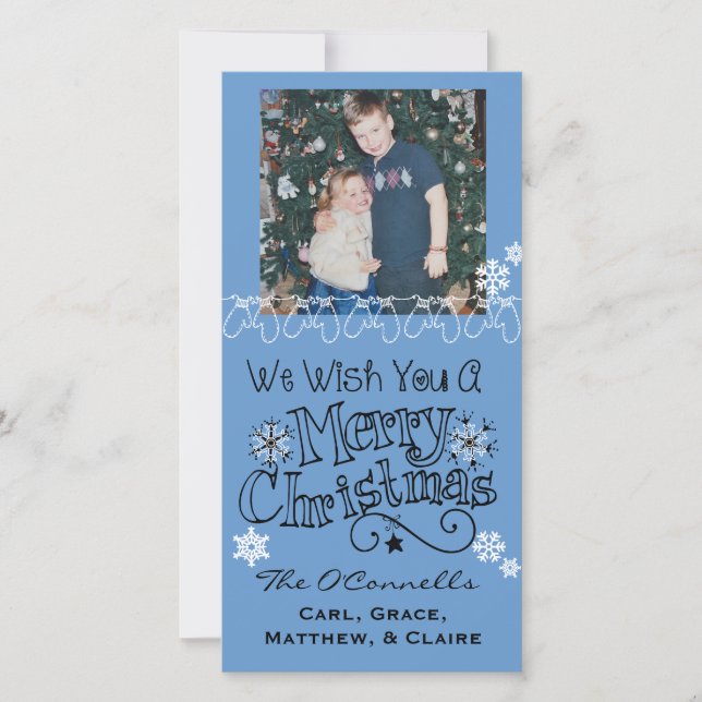 Blue Wish You Joyeux Carte photo de Noël (Devant)