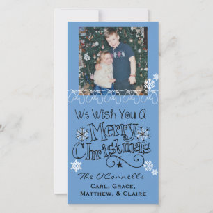 Blue Wish You Joyeux Carte photo de Noël