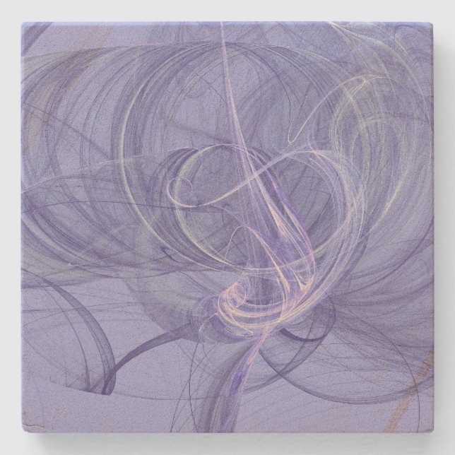 Blue Wispy Fractal Square Stone Coaster (Front)