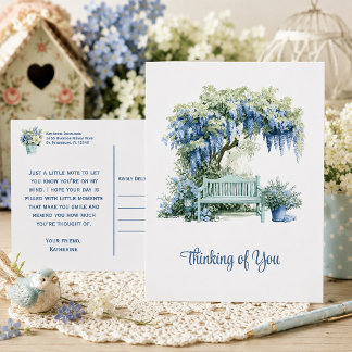 Blue Wisteria Garden Bench Thinking of You Postcard