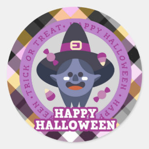 Blue Witch Happy Halloween Classic Round Sticker