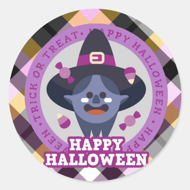 Blue Witch Happy Halloween Classic Round Sticker (Front)