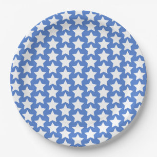 Blue with a White Stars Pattern Paper Plate
