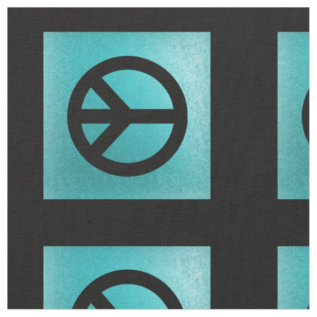 Blue With Black Peace Sign Fabric (Close Up)