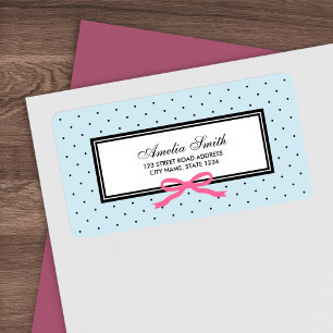 Blue with Black Polka Dot and Pink Ribbon Address Label
