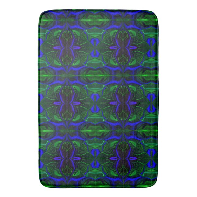 Blue with 'floating' intertwined strokes bath mat (Front Vertical)