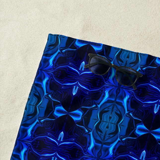 Blue with 'floating' intertwined strokes beach towel (In Situ)