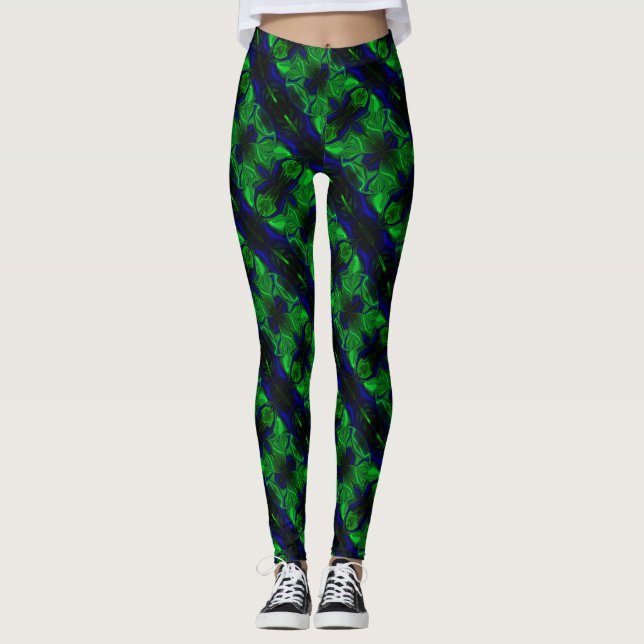 Blue with 'floating' intertwined strokes leggings (Front)