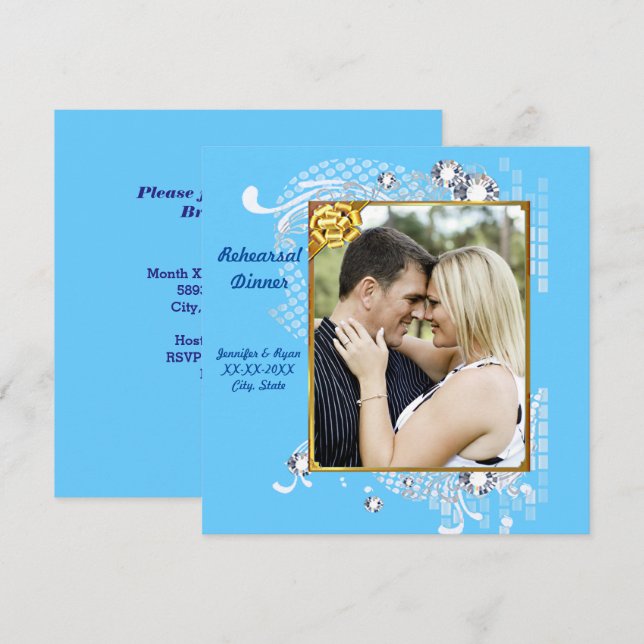 Blue with Frame Diamonds Rehearsal Dinner Invite (Front/Back)