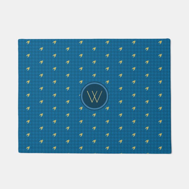 Blue with Gold Accent Houndstooth Doormat (Front)