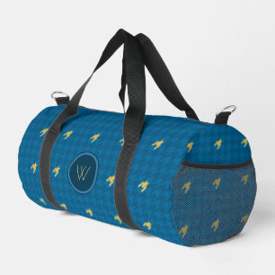 Blue with Gold Accent Houndstooth Duffle Bag
