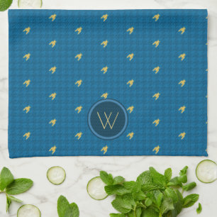 Blue with Gold Accent Houndstooth Kitchen Towel