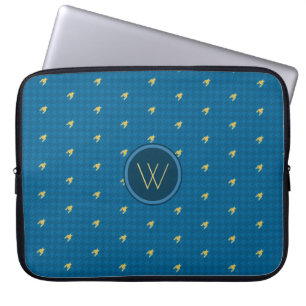 Blue with Gold Accent Houndstooth Laptop Sleeve