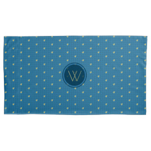 Blue with Gold Accent Houndstooth Pillow Case