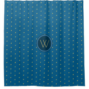 Blue with Gold Accent Houndstooth Shower Curtain